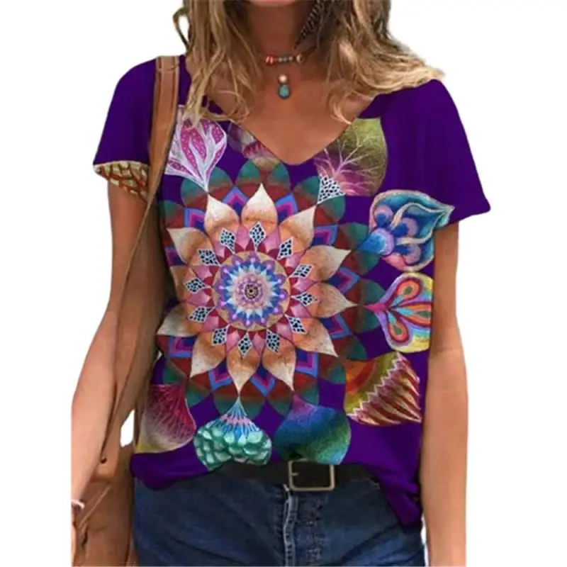 

Fashion Print Cat Graphics T-shirt for Women Harajuku Clothes Summer V-neck Casual Tops Animal Harajuku Oversized Loose Tops Tee