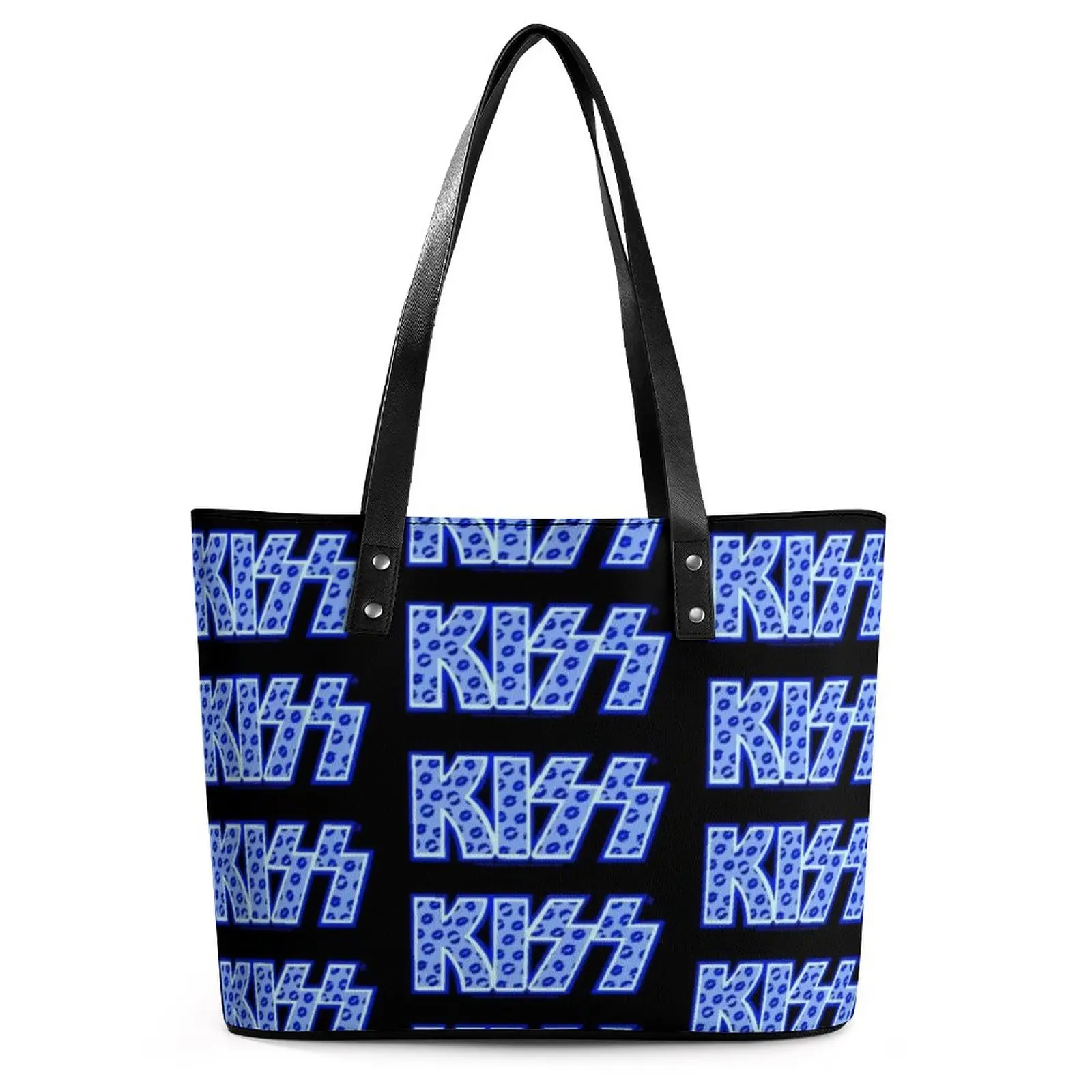 

Женские сумки Kiss Band, синяя сумка с короткими ручками с логотипом, Стильная Офисная сумка через плечо, Дизайнерские Сумки из искусственной ко...