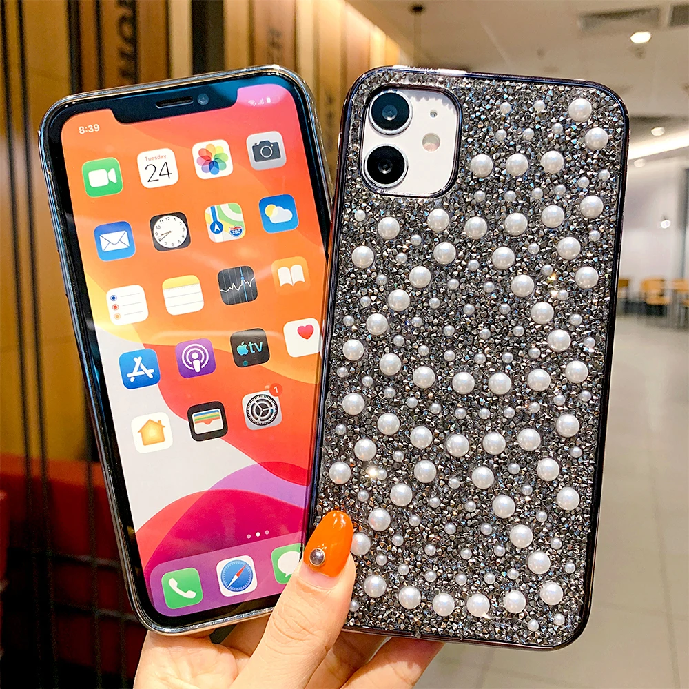 Роскошный чехол с жемчугом для iPhone 12 11 Pro Max X XS XR 7 8 Plus SE 2020 блестящий силиконовый