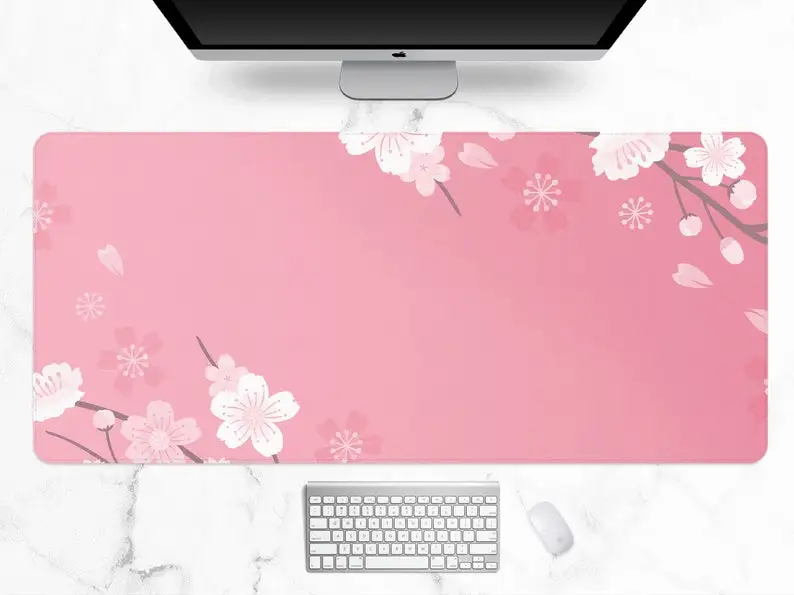 

Pink Cherry Blossom desk mat, Kawaii Japanese Anime Aesthetics mouse pad, Cute pastel peach Sakura XXL Gaming mousepad (6 sizes)