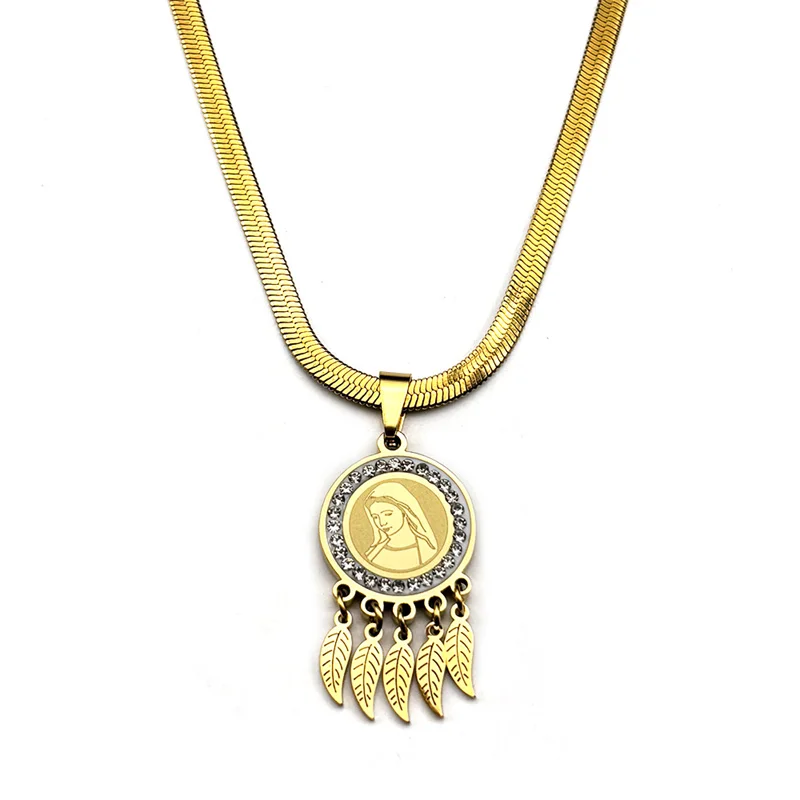 Винтажное ожерелье с подвеской в виде листьев Девы Марии и кристаллами женское