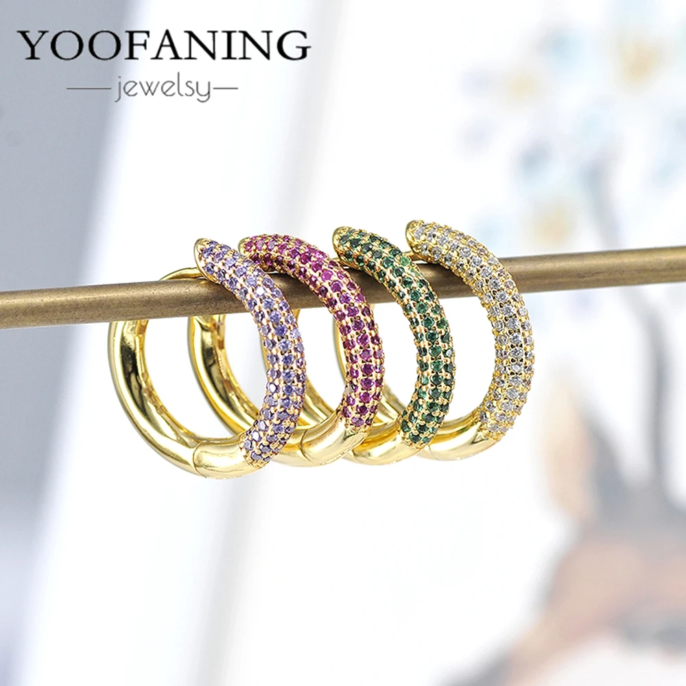 Фото Серьги YOOFANING, 1 шт., из стерлингового серебра 925 пробы, модные золотые серьги с разноцветными цирконами в форме сердца для женщин №5