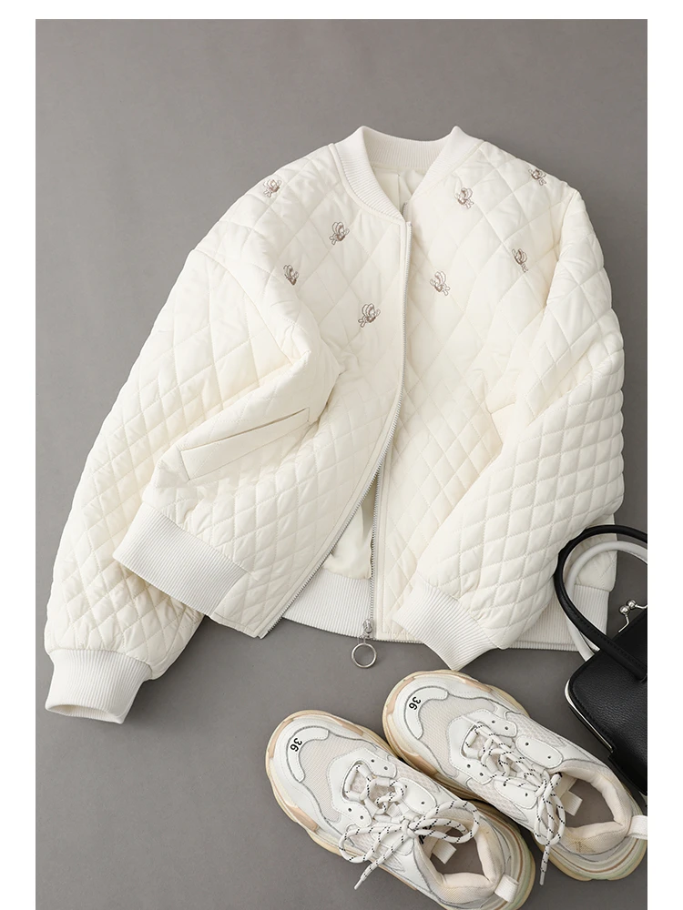 Vimly Women's Winter Parkas Coat Cotton Padded Jacket Korean Fashion Elegant Butterfly Embroidery Thick Overcoat Female Clothing