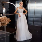 Женское свадебное платье до пола It's yiiya, белое Тюлевое платье с блестками, квадратным вырезом, без рукавов, на молнии, со шлейфом на лето 2019