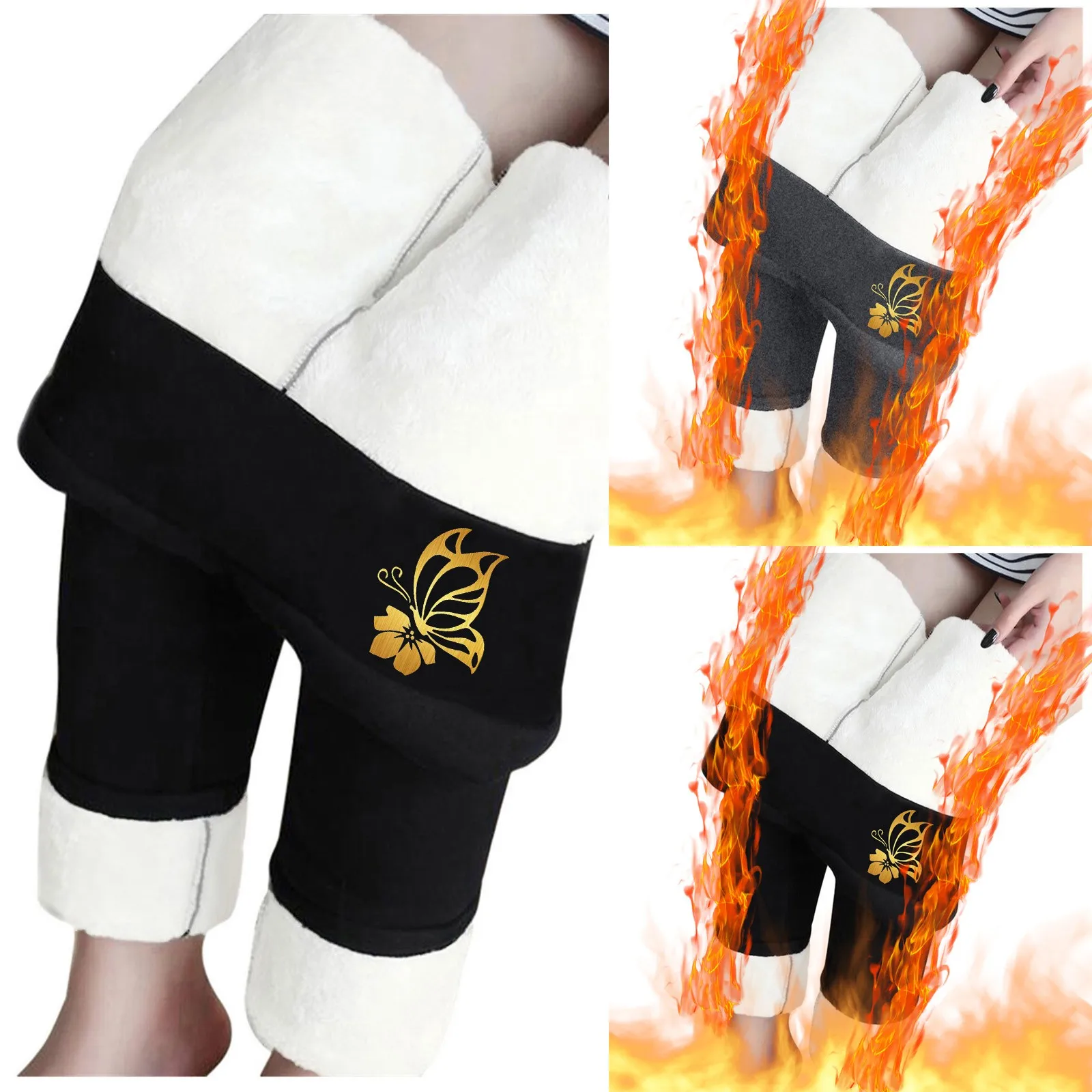 

Леггинсы с бархатным утеплителем из овечьей шерсти, женские осенне-зимние теплые штаны с принтом и высокой талией, теплые базовые штаны для ...