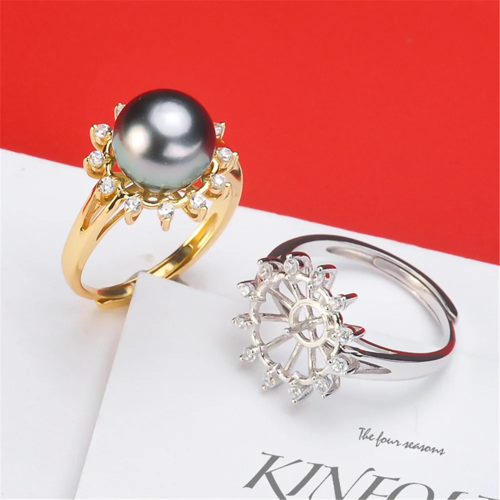

DIY Pearl Accessories S925 Sterling Silver Concealer Pearl Jade ring can be adjusted with 8-10mm round flat beads No Pearl