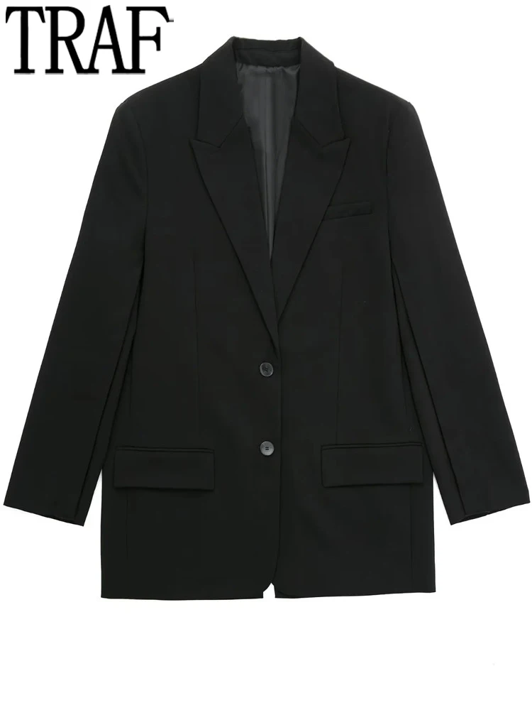 

TRAF 2022 Black Long Blazer Women Oversized Casual Blazer Woman Long Sleeve Autumn Jacket Female Fashion Elegant Coats For Women