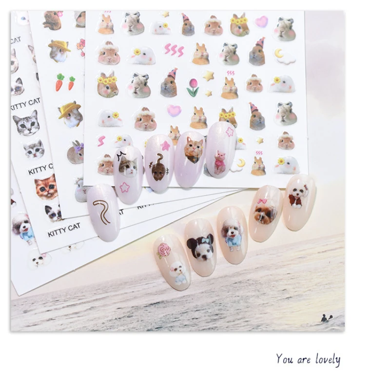 

Cute Cartoon Pet Nail Stickers Bunny Puppy Kitten Nail Stickers New Diy Nail Stickers Decoration Women's Manicure Tools
