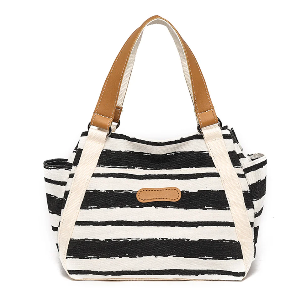 

Canvas Women Shoulder Bag And Handbags Designers Female Stripe Top-handle Bags Fashion Brand