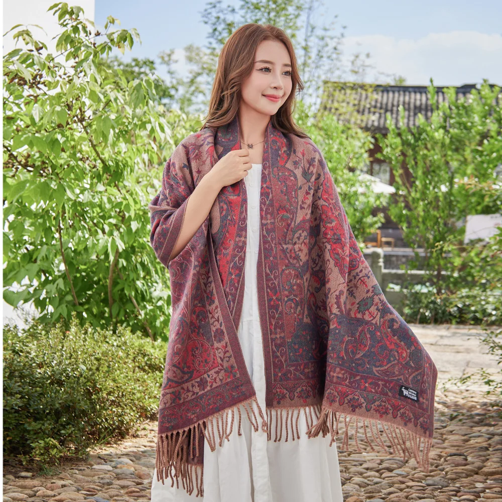 Женский шарф с кисточками одеяло зимняя теплая шаль модная кашемировая Толстая