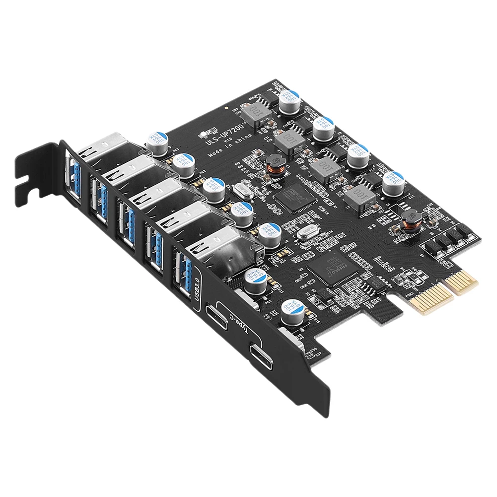 Карта расширения PCIe USB 3.0 5 USB3.0 TPYE-A и 2 конвертера-концентратора TPYE-C Поддержка
