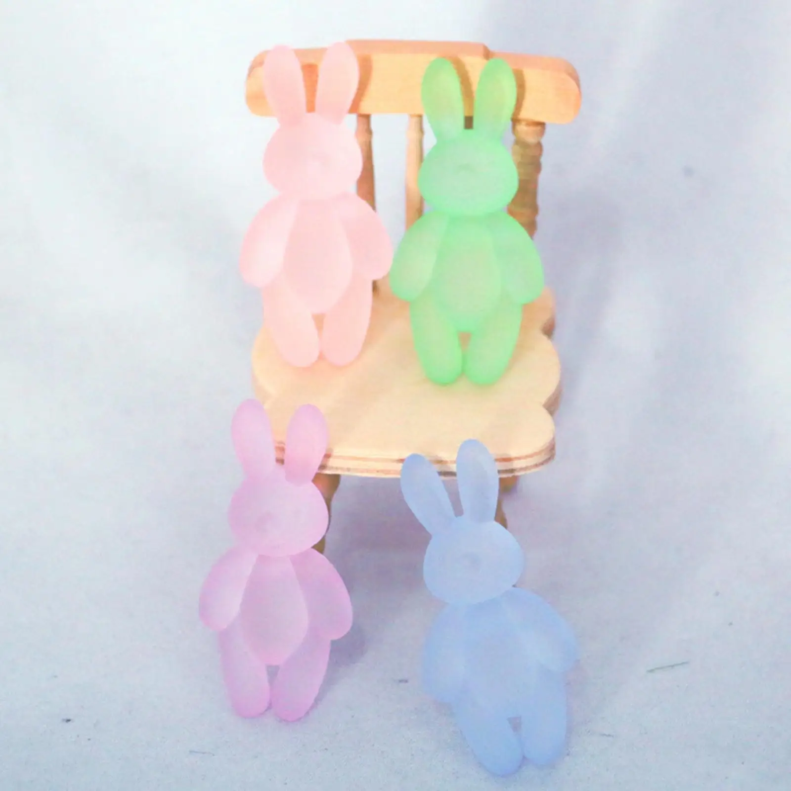 

4x 1:12 Dollhouse Miniature Decoration Bunny Figurines Accessory DIY Crafts for Room Pretend Resin Doll Decorative Life Scene