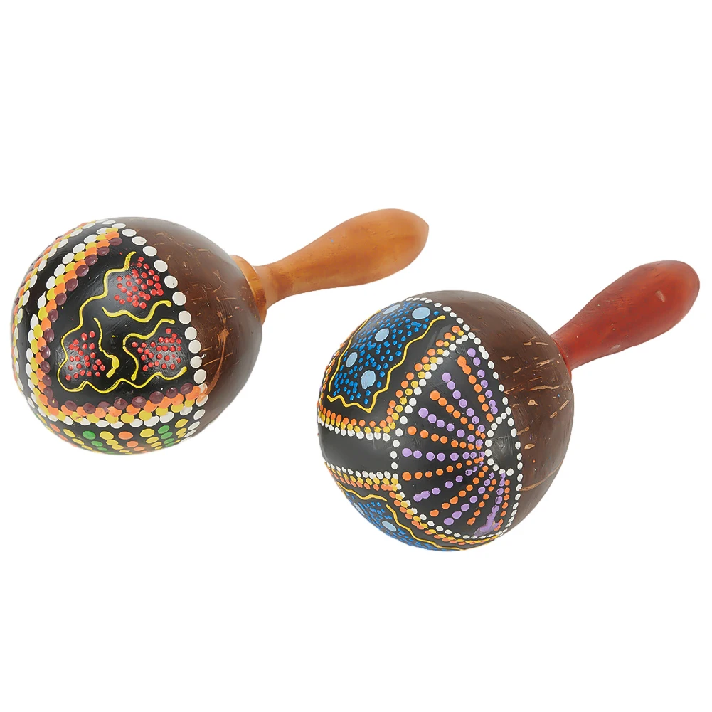 

Brand New Maracas Sand Hammer Coconut Shell For Band Party Hand Painted Design Shell Sand Hammers Musical Instruments