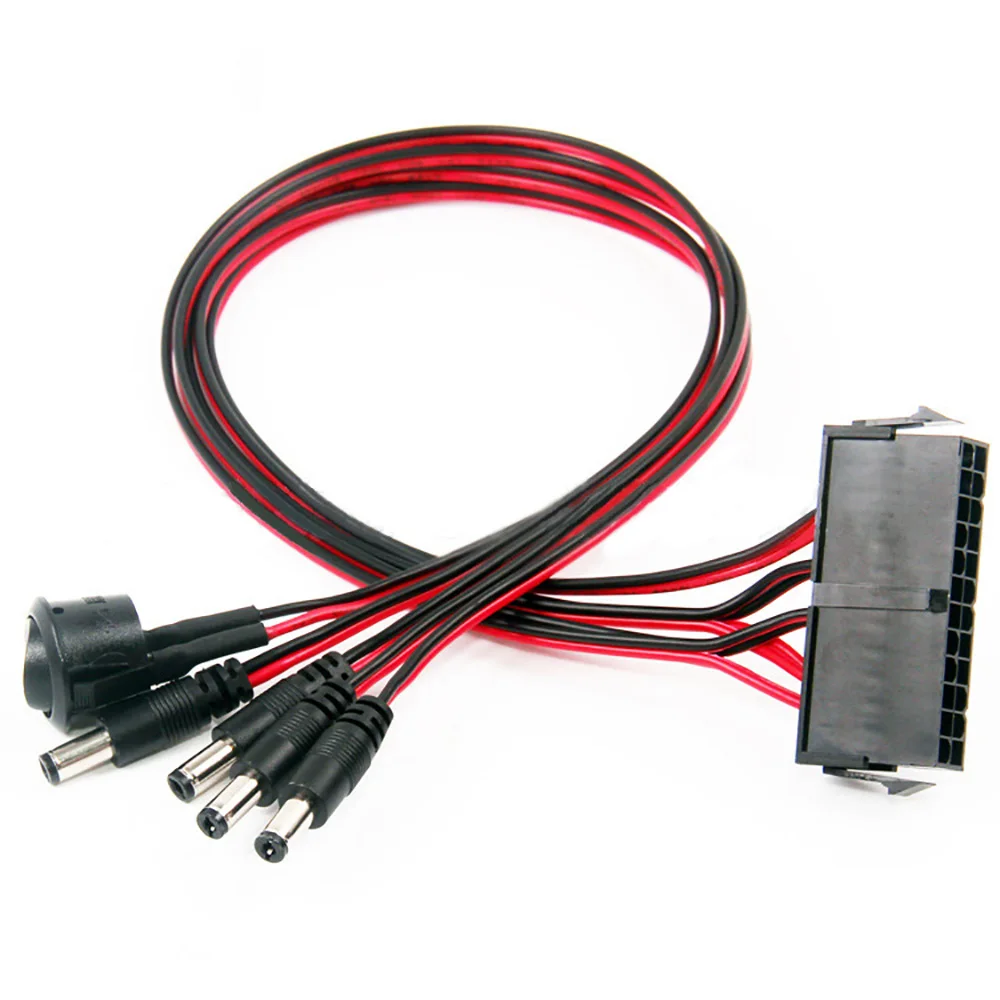 

5pcs Motherboard ATX/EPS 24Pin To 12V DC 5.5X2.1mm Adapter Cable 50Cm Power Supply Jumper Start With On/Off Switch