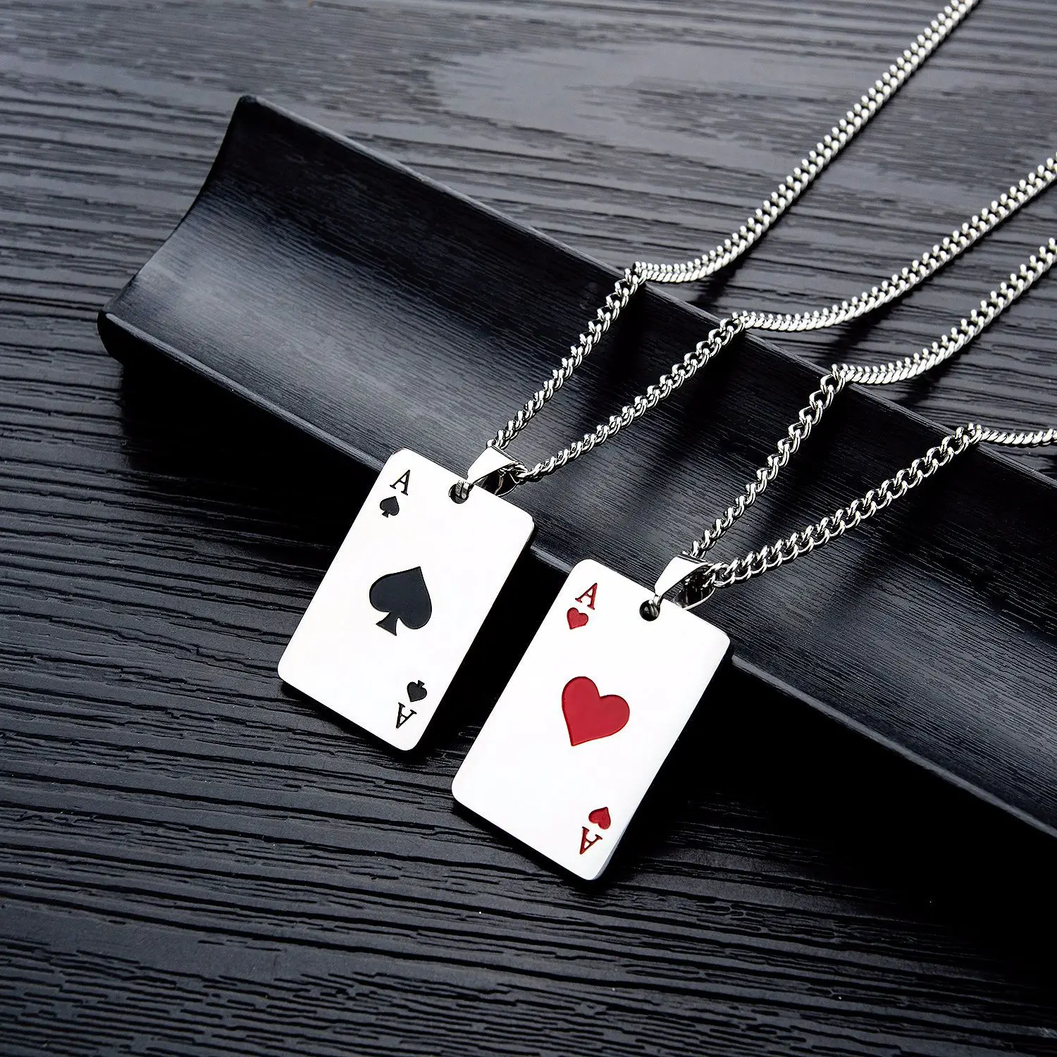 

Stainless Steel Fashion Titanium Steel Necklace Creative Poker Hearts Spades A Pendants Trendy Jewelry For Men And Women Unisex