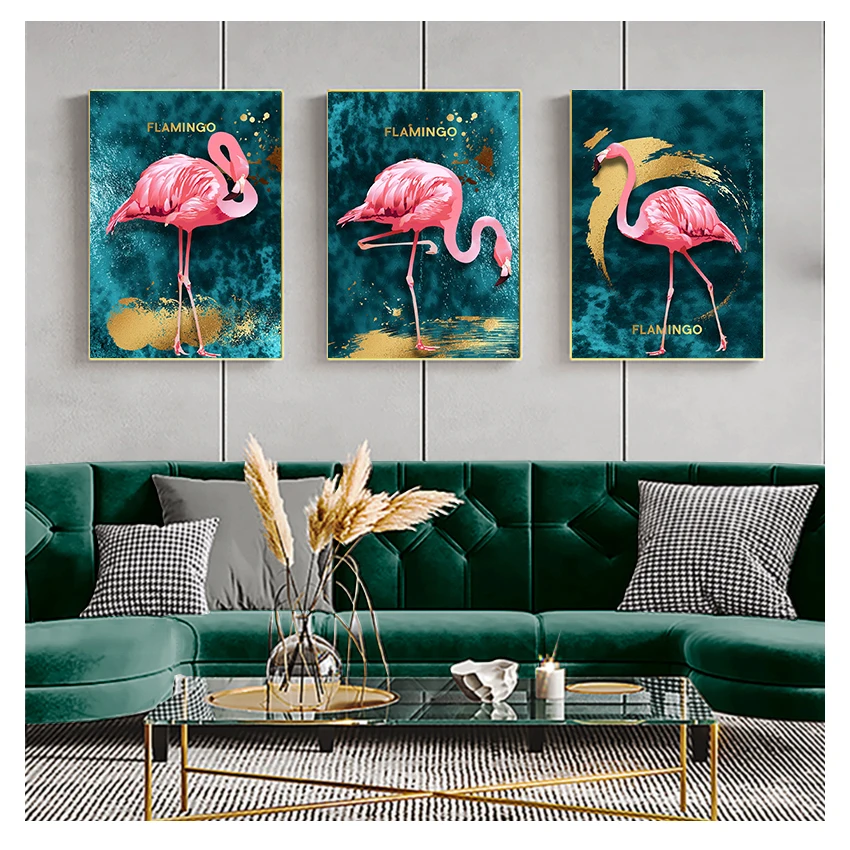 Золотой фламинго синий морской фотопринт живопись с животными современный