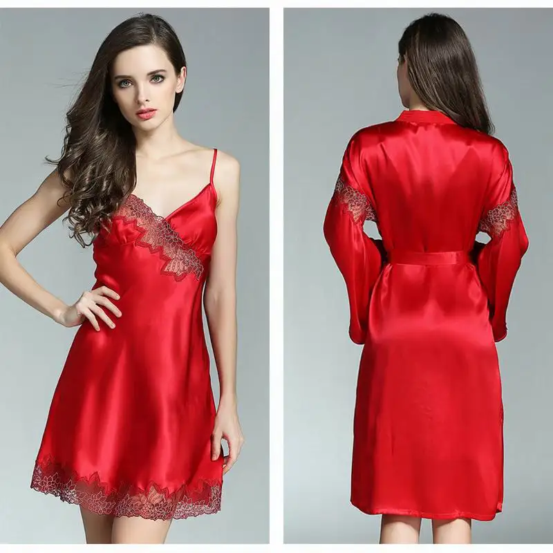 2022 NEW Summer 22mm 100%Silk Pajamas Set Nightgown Women Silk Homewear Sleepwear Red Pink High Quality Clothing