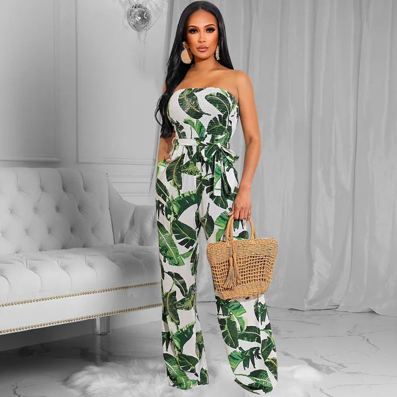 

Женский пляжный костюм без бретелек FUDA, элегантный комбинезон Бохо с эластичной завышенной талией и широкими штанинами, 2023