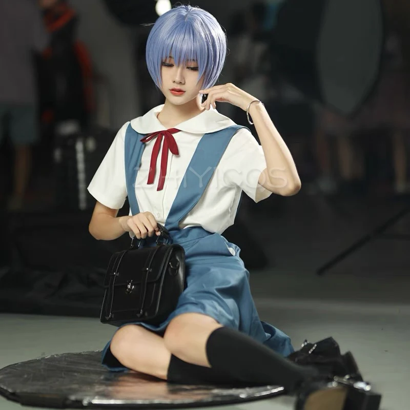 Высокое качество Ayanami Rei косплей костюм Asuka синяя школьная форма платье наряд