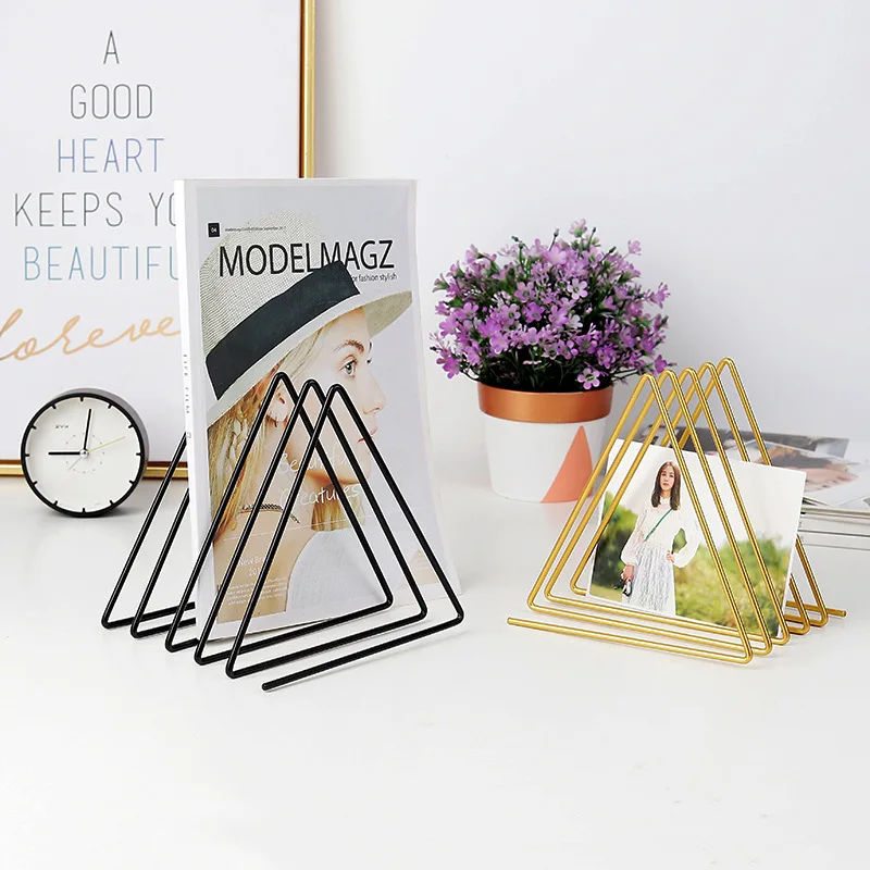 

Nordic minimalist iron triangle bookshelf book stand creative home office desk book storage ornaments