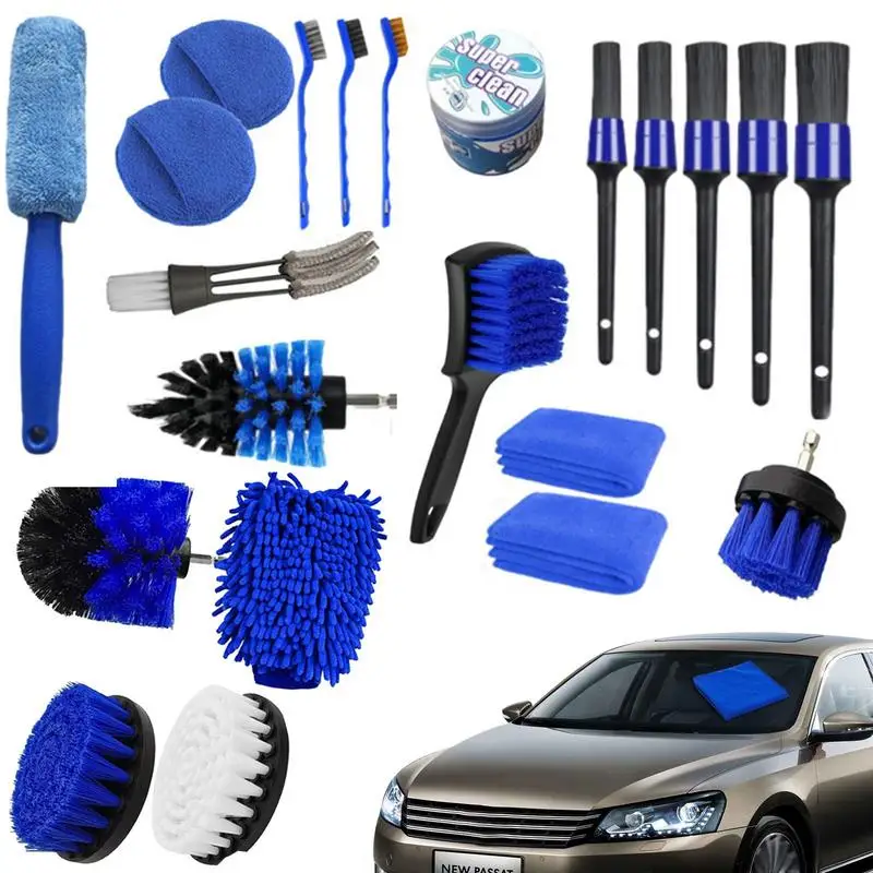 

Car Detailing Brush Kit High Density Auto Cleaning Tool Car Leather Air Vent Rim Dust Cleaning Sets Vehicles Cleaning Brushes