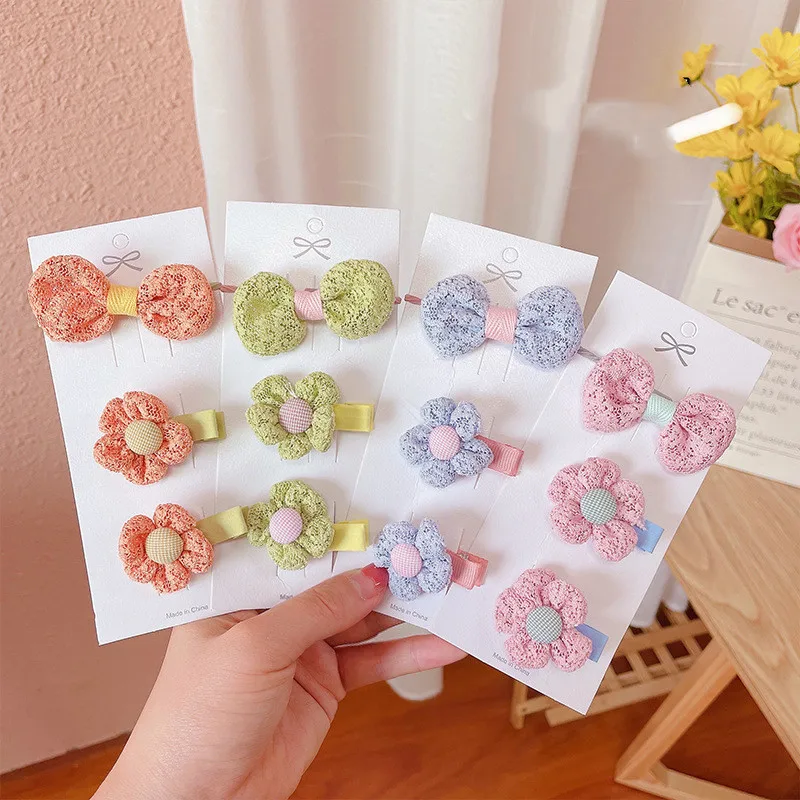 

3PCS/Set Lace Bow Hair Clips For Girls Cute Hairpins Hair Ties Flower Barrettes Pins Kids Hair Accessories