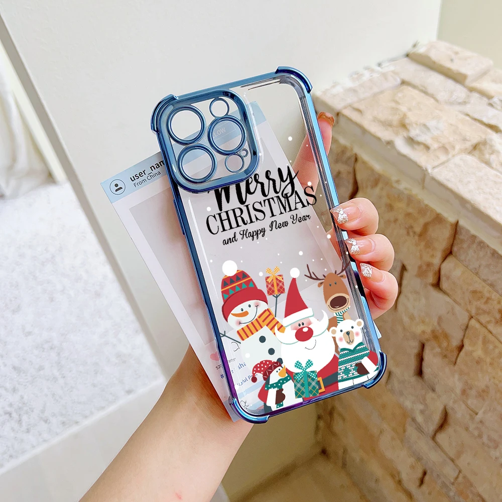 Christmas Cute Animals Plating Case For Infinix Hot 40i 30 30i 10s 9 Play Smart 8 7 Note 40 Spark Go Shockproof Anti-Fall Cover