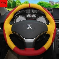 hand stitched leather suede carbon fibre car steering wheel cover for peugeot 3008 2008 4008 5008 301 308 408 508 accessories