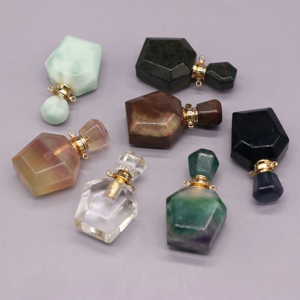 

Natural Stone Clear Quartz Agate Amethyst Perfume Bottle Diffuser Pendant For Jewelry Making DIY Necklace Accessories Charm Gift
