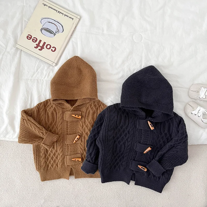 

Baby Sweater Autumn Winter Kids Boys Cardigan Jacket Coat Cotton Hooded Children Jumpers For Boy Toddler Baby Cardigan Outerwear