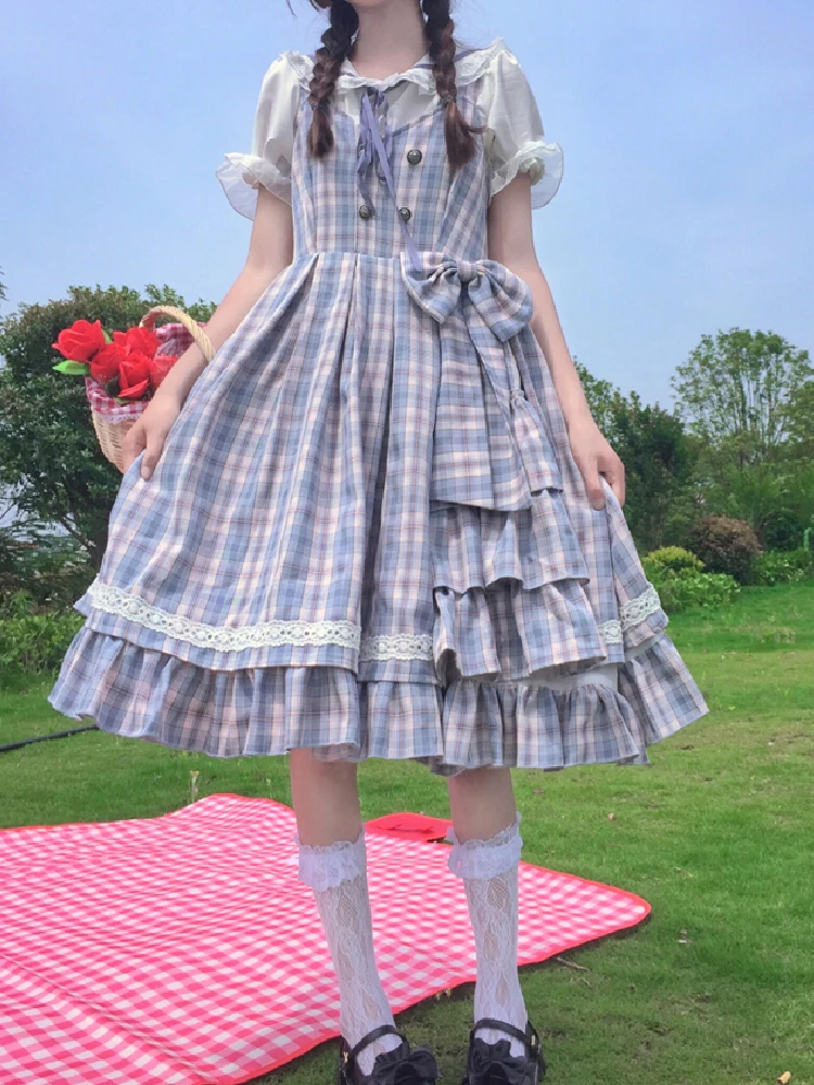 

Милое элегантное Фиолетовое Женское платье сказочной принцессы Kawaii, шикарное летнее платье на бретелях с бантом, женское студенческое плат...