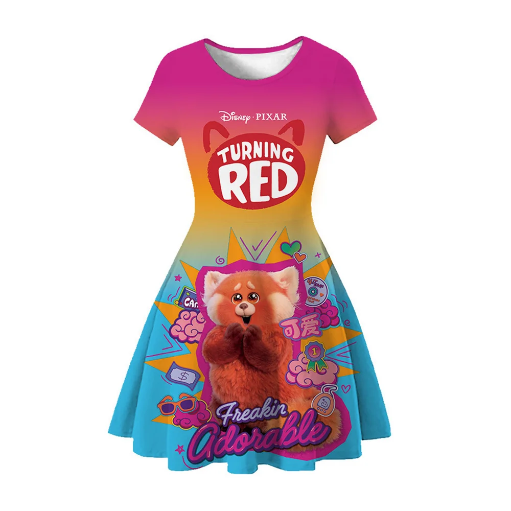 

3D Cartoon girl's Dress Birthday Girl's dress Summer short sleeve printed children's cartoon dress is TurningRed