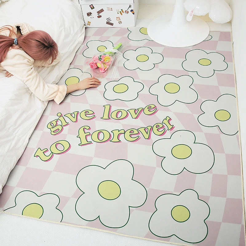 

Simple Home Bedroom Bedside Mat Checkerboard Plaid Living Room Carpets Girls Room Decoration Rugs Anti-slip Washable Lounge Rug
