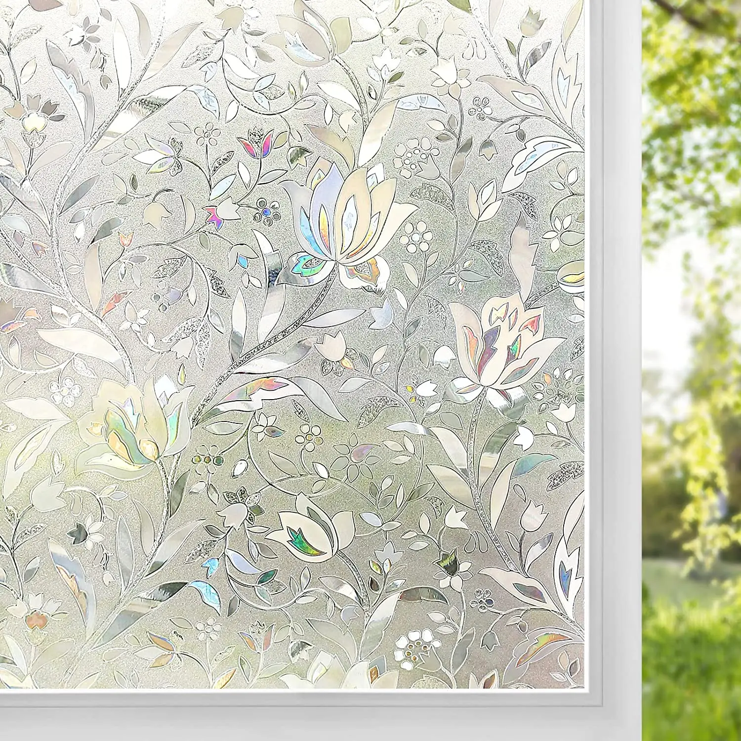 

3D Privacy Window Film, Decorative Window Stickers Rainbow Window Covering Static Removable Anti UV for Glass Door Home Office