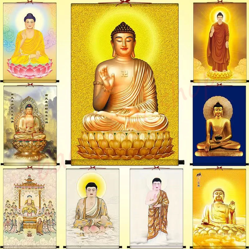 

Sakyamuni Будда, изысканная религиозная геомантия, шелковый свиток, благоприятная декоративная живопись