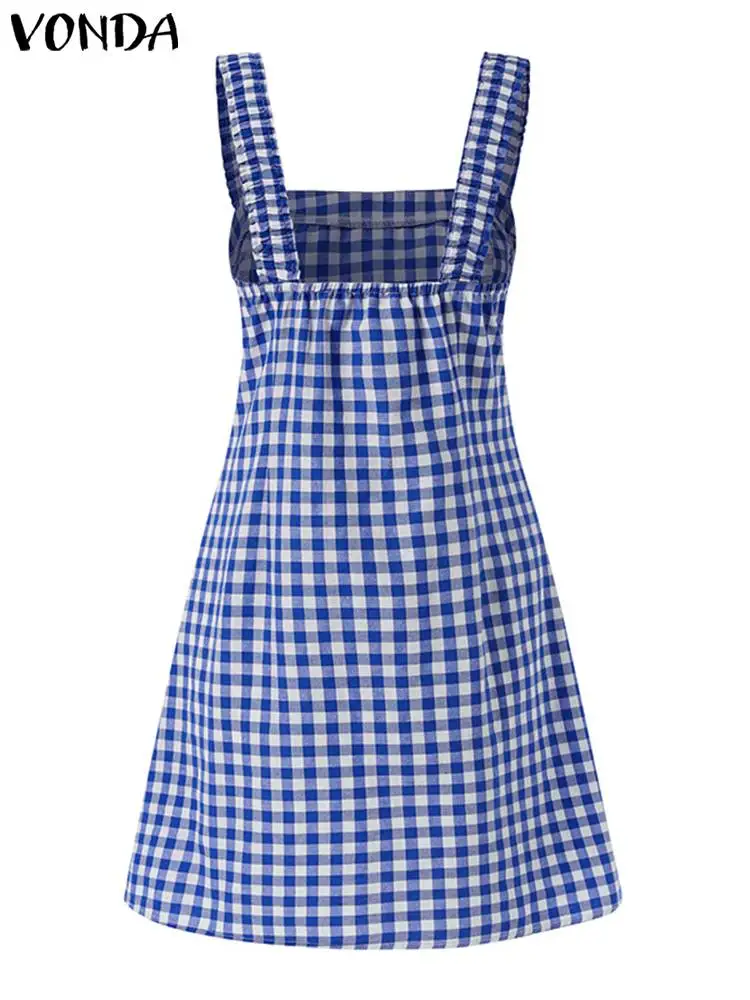 Мини-платье 2023 VONDA летнее клетчатое платье женский модный сарафан Пляжная Летняя