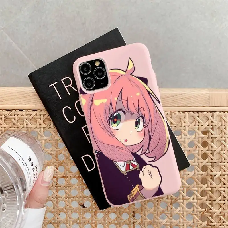 

Anime Spy X Family Anya Phone Case for iPhone 11 12 13 Mini Pro Xs Max 8 7 6 6S Plus X XR Solid Candy Color Case