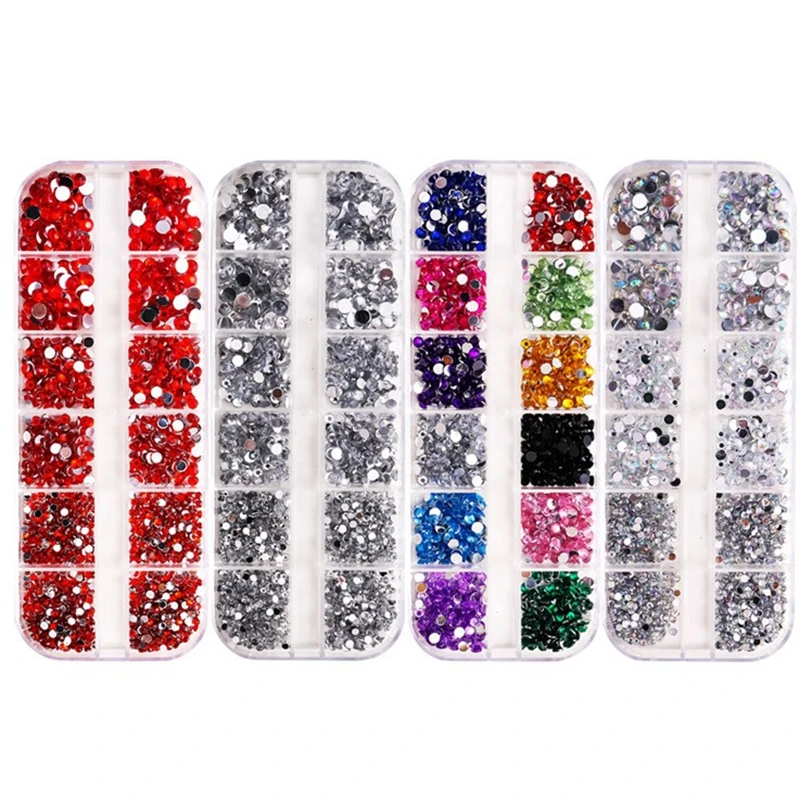

12 Grids Mix 2/3/4mm Flatback Acrylic Rhinestones Nail Art Decorations Sequins 3D Gems Crystal Rhinestone Nail Accessories YS08L