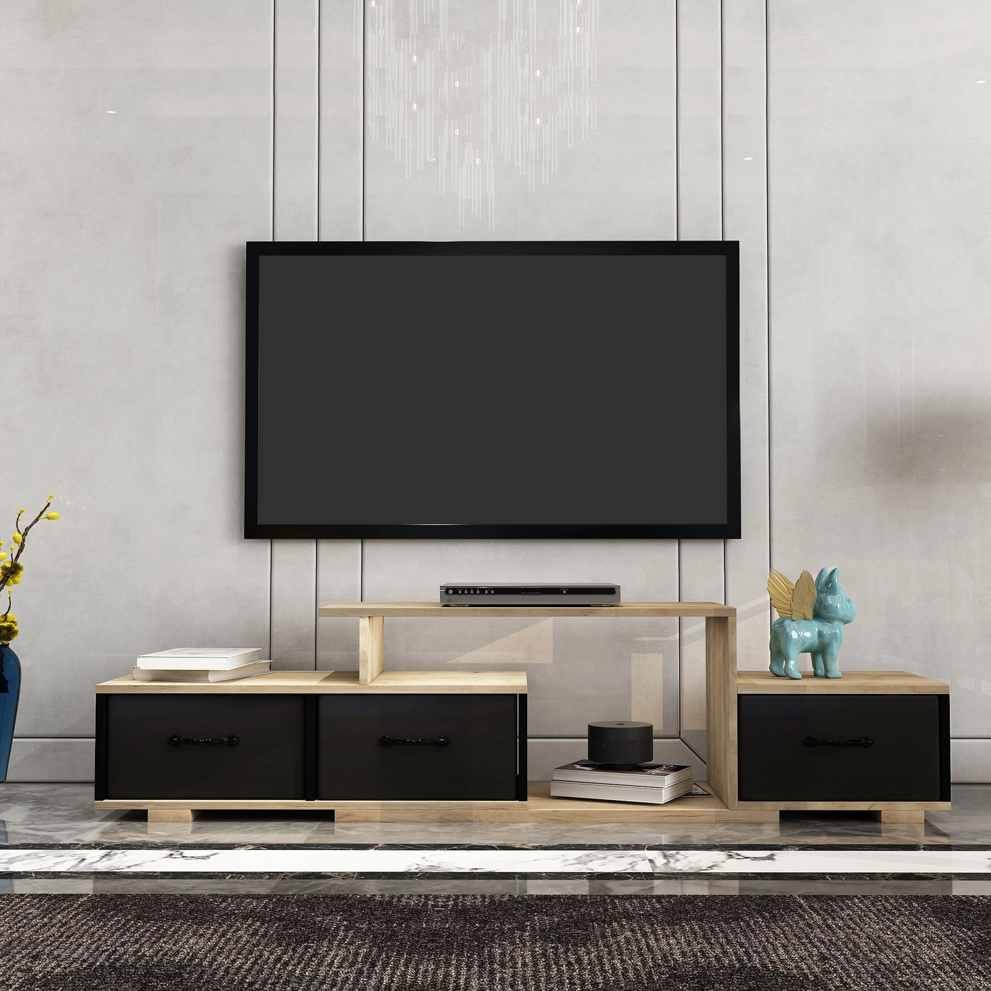 Wood Grain And Black Easy Open Fabrics D Rawers For Tv Cabinet Lounge Room  Living Room Or Bedroom