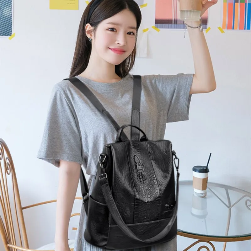 Женская сумка 2022 трендовый женский кожаный рюкзак большой емкости простой стиль
