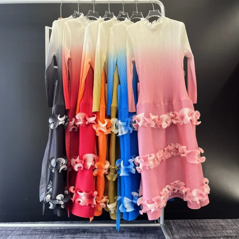 Женское кружевное платье миаке с длинным рукавом поясом на талии и высоким