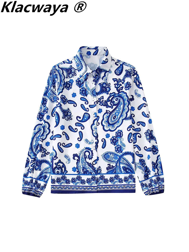 

Klacwaya Fashion Woman Blouses 2022 Clothing Women Long Sleeve Top Female Button Up Shirt Print