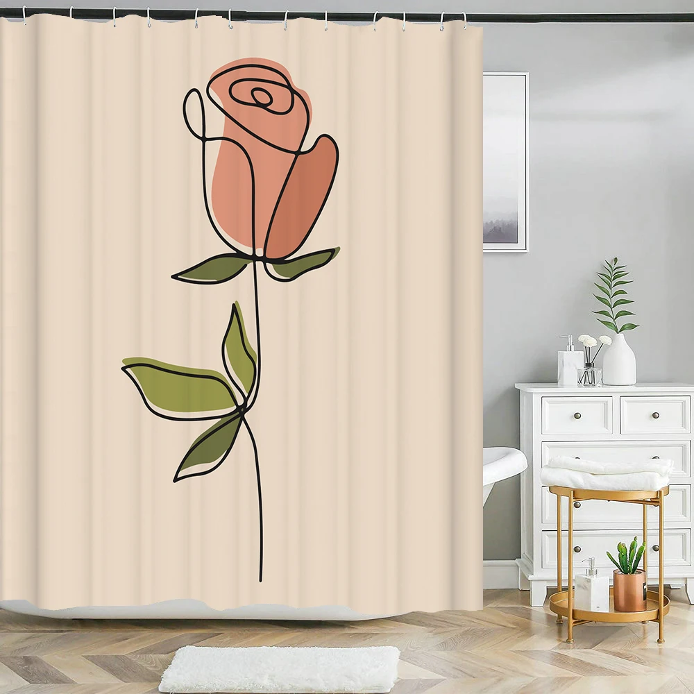 

Bathroom Waterproof Shower Curtain Simple Geometric Flowers Printing Shower Curtain Polyester Home Decoration Curtain 180x200cm