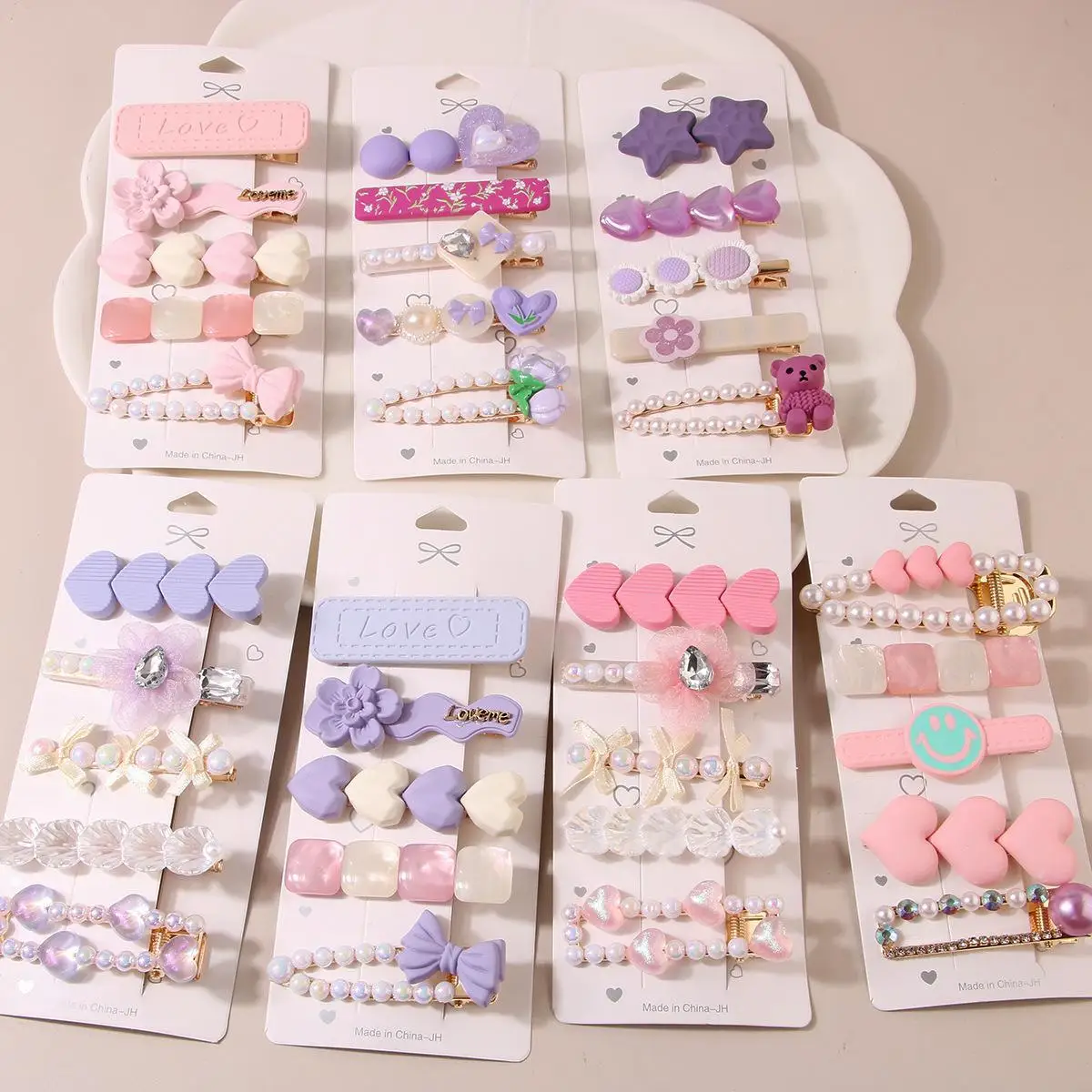 Cute New Korean Acrylic Heart Flower Women Girls Hair Clips Barrettes Sets For Headwear Jewelry