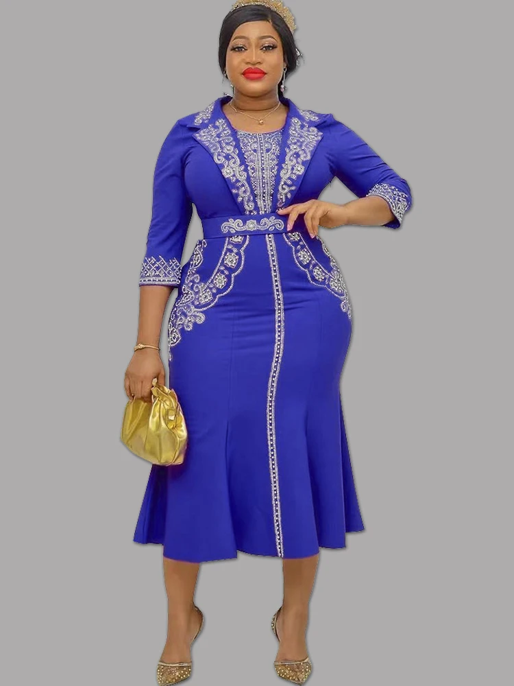 

Office Dress O Neck 3/4 Sleeve Beading High Waist Package Hip Midi Ruffles Casual Evening Birthday Party Outfits for Women 2022