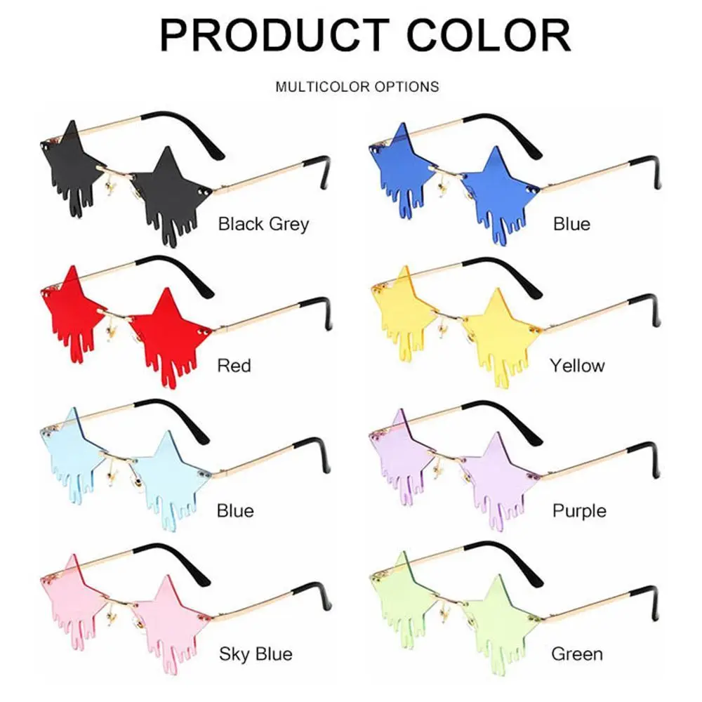 

Fashion Halloween Cosplay Glasses Pentagram Glasses Sun Glasses Rimless Sunglasses Pentagram Droplet Shape