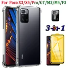 Чехол для Xiaomi Poco X4X3 Pro Чехлы Poco X3 GT силиконовый чехол + стекло, Poco M4 Pro Case Pocophone X4 F3 M3 прозрачная подушка безопасности, чехол Poco X4-Pro 5G чехол для телефона поко x3 м3 м4 x4 про