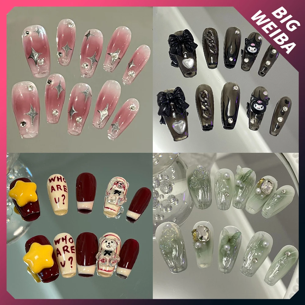 

Summer Fake Nails Presse On Nail Tips Full Cover Handwork Wearable Ballerina Artificial Korean Nail Slice Accessories Wholesale