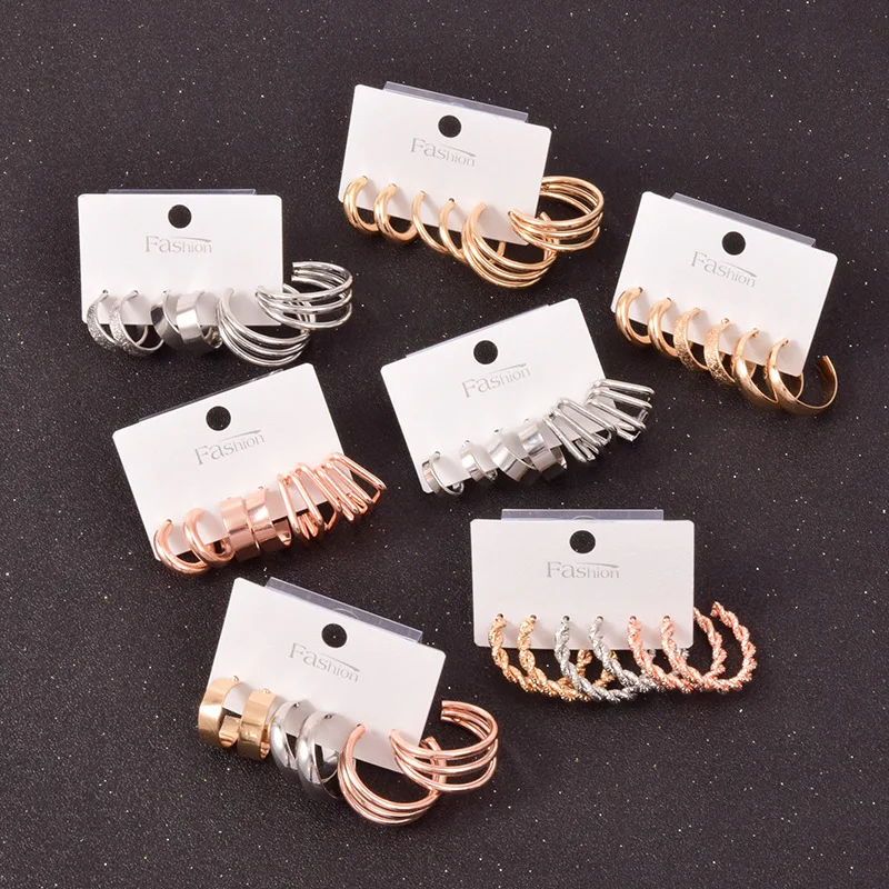 

3PRS/SET Smooth Gold Rose Gold Color Small Big Hoops Mixed Circle Loop Earring for Women Female Daily Round Hoop Earrings