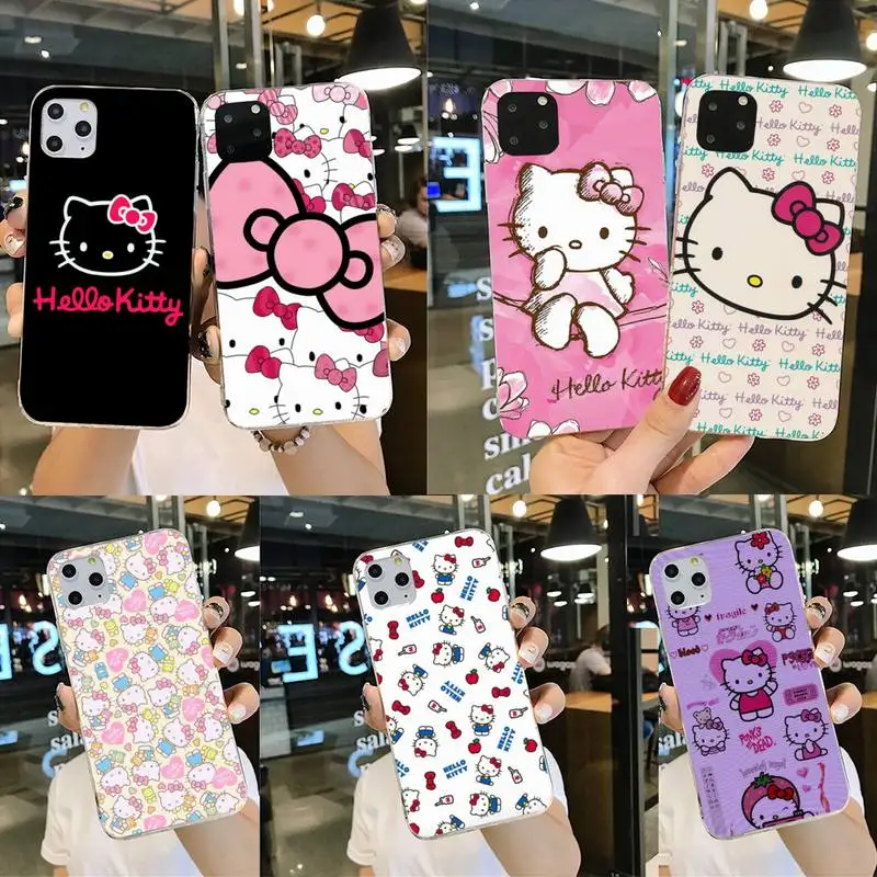 

Cute Hello Kitty Phone Case For iphone 13 12 11 Pro Max Mini XS Max 8 7 Plus X SE 2020 XR Silicone Soft cover